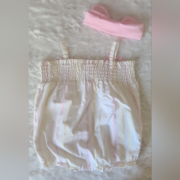 Janie and Jack - Girl's Pink Yellow Striped Smocked Bubble Romper, Sz 0-3 M - Picture 3 of 3